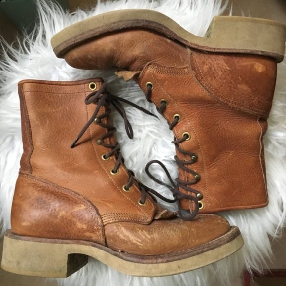 Justin Boots Shoes - distressed brown leather lace up combat boots
